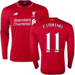 Men's 11 Roberto Firmino Liverpool FC Jersey - 15/16 England Football Club New Balance Replica Red Home Soccer Long Sleeve Shirt