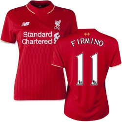 Women's 11 Roberto Firmino Liverpool FC Jersey - 15/16 England Football Club New Balance Authentic Red Home Soccer Short Shirt
