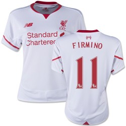 Women's 11 Roberto Firmino Liverpool FC Jersey - 15/16 England Football Club New Balance Authentic White Away Soccer Short Shirt