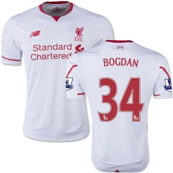 Men's 34 Adam Bogdan Liverpool FC Jersey - 15/16 England Football Club New Balance Replica White Away Soccer Short Shirt
