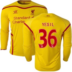 Men's 36 Samed Yesil Liverpool FC Jersey - 14/15 England Football Club Warrior Authentic Yellow Away Soccer Long Sleeve Shirt