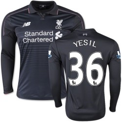 Men's 36 Samed Yesil Liverpool FC Jersey - 15/16 England Football Club New Balance Authentic Black Third Soccer Long Sleeve Shir