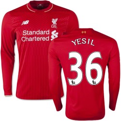 Men's 36 Samed Yesil Liverpool FC Jersey - 15/16 England Football Club New Balance Authentic Red Home Soccer Long Sleeve Shirt