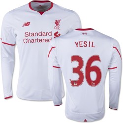 Men's 36 Samed Yesil Liverpool FC Jersey - 15/16 England Football Club New Balance Authentic White Away Soccer Long Sleeve Shirt