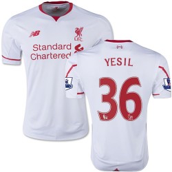 Men's 36 Samed Yesil Liverpool FC Jersey - 15/16 England Football Club New Balance Authentic White Away Soccer Short Shirt