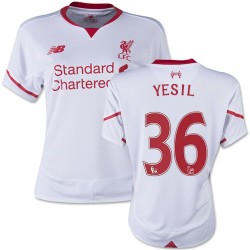 Women's 36 Samed Yesil Liverpool FC Jersey - 15/16 England Football Club New Balance Authentic White Away Soccer Short Shirt