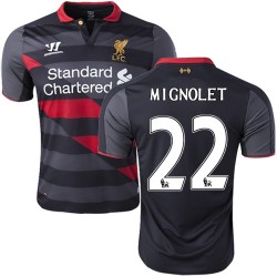 Men's 22 Simon Mignolet Liverpool FC Jersey - 14/15 England Football Club Warrior Authentic Black Third Soccer Short Shirt