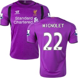 Men's 22 Simon Mignolet Liverpool FC Jersey - 14/15 England Football Club Warrior Authentic Purple Home Soccer Short Shirt