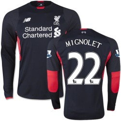 Men's 22 Simon Mignolet Liverpool FC Jersey - 15/16 England Football Club New Balance Authentic Black Home Goalkeeper Long Sleev