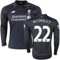 Men's 22 Simon Mignolet Liverpool FC Jersey - 15/16 England Football Club New Balance Authentic Black Third Soccer Long Sleeve S