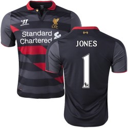 Men's 1 Brad Jones Liverpool FC Jersey - 14/15 England Football Club Warrior Authentic Black Third Soccer Short Shirt