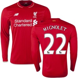 Men's 22 Simon Mignolet Liverpool FC Jersey - 15/16 England Football Club New Balance Replica Red Home Soccer Long Sleeve Shirt