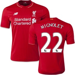 Men's 22 Simon Mignolet Liverpool FC Jersey - 15/16 England Football Club New Balance Replica Red Home Soccer Short Shirt