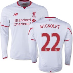 Men's 22 Simon Mignolet Liverpool FC Jersey - 15/16 England Football Club New Balance Replica White Away Soccer Long Sleeve Shir