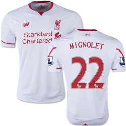 Men's 22 Simon Mignolet Liverpool FC Jersey - 15/16 England Football Club New Balance Replica White Away Soccer Short Shirt