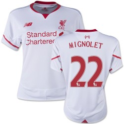 Women's 22 Simon Mignolet Liverpool FC Jersey - 15/16 England Football Club New Balance Authentic White Away Soccer Short Shirt