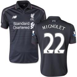Youth 22 Simon Mignolet Liverpool FC Jersey - 15/16 England Football Club New Balance Authentic Black Third Soccer Short Shirt