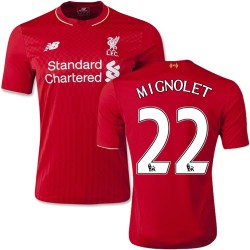 Youth 22 Simon Mignolet Liverpool FC Jersey - 15/16 England Football Club New Balance Replica Red Home Soccer Short Shirt