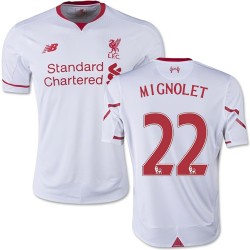 Youth 22 Simon Mignolet Liverpool FC Jersey - 15/16 England Football Club New Balance Replica White Away Soccer Short Shirt