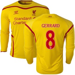 Men's 8 Steven Gerrard Liverpool FC Jersey - 14/15 England Football Club Warrior Authentic Yellow Away Soccer Long Sleeve Shirt