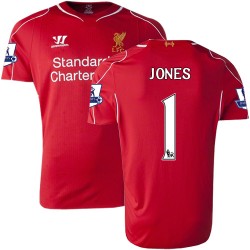 Men's 1 Brad Jones Liverpool FC Jersey - 14/15 England Football Club Warrior Authentic Red Home Soccer Short Shirt