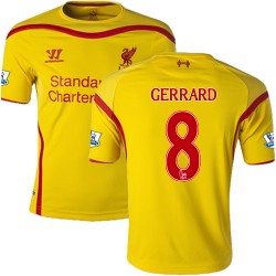 Men's 8 Steven Gerrard Liverpool FC Jersey - 14/15 England Football Club Warrior Authentic Yellow Away Soccer Short Shirt