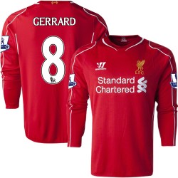 Men's 8 Steven Gerrard Liverpool FC Jersey - 14/15 England Football Club Warrior Replica Red Home Soccer Long Sleeve Shirt