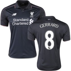 Men's 8 Steven Gerrard Liverpool FC Jersey - 15/16 England Football Club New Balance Authentic Black Third Soccer Short Shirt