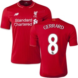 Men's 8 Steven Gerrard Liverpool FC Jersey - 15/16 England Football Club New Balance Authentic Red Home Soccer Short Shirt