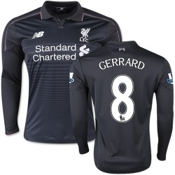 Men's 8 Steven Gerrard Liverpool FC Jersey - 15/16 England Football Club New Balance Replica Black Third Soccer Long Sleeve Shir