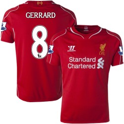 Youth 8 Steven Gerrard Liverpool FC Jersey - 14/15 England Football Club Warrior Replica Red Home Soccer Short Shirt