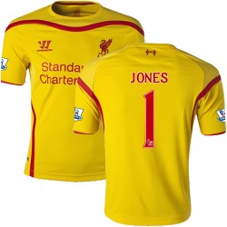 Men's 1 Brad Jones Liverpool FC Jersey - 14/15 England Football Club Warrior Authentic Yellow Away Soccer Short Shirt