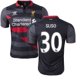 Men's 30 Suso Liverpool FC Jersey - 14/15 England Football Club Warrior Authentic Black Third Soccer Short Shirt