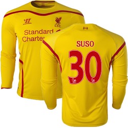 Men's 30 Suso Liverpool FC Jersey - 14/15 England Football Club Warrior Authentic Yellow Away Soccer Long Sleeve Shirt