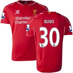 Men's 30 Suso Liverpool FC Jersey - 14/15 England Football Club Warrior Replica Red Home Soccer Short Shirt