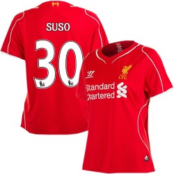 Women's 30 Suso Liverpool FC Jersey - 14/15 England Football Club Warrior Authentic Red Home Soccer Short Shirt