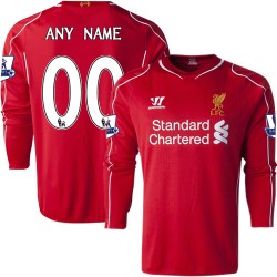 Men's Customized Liverpool FC Jersey - 14/15 England Football Club Warrior Replica Red Home Soccer Long Sleeve Shirt