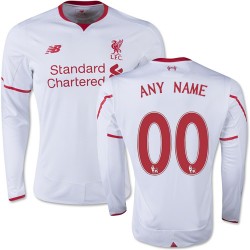 Men's Customized Liverpool FC Jersey - 15/16 England Football Club New Balance Authentic White Away Soccer Long Sleeve Shirt