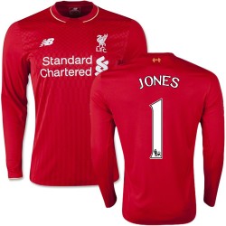 Men's 1 Brad Jones Liverpool FC Jersey - 15/16 England Football Club New Balance Authentic Red Home Soccer Long Sleeve Shirt