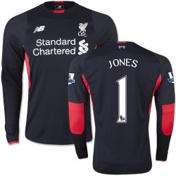 Men's 1 Brad Jones Liverpool FC Jersey - 15/16 England Football Club New Balance Replica Black Home Goalkeeper Long Sleeve Shirt