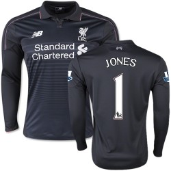 Men's 1 Brad Jones Liverpool FC Jersey - 15/16 England Football Club New Balance Replica Black Third Soccer Long Sleeve Shirt