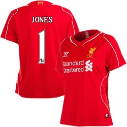 Women's 1 Brad Jones Liverpool FC Jersey - 14/15 England Football Club Warrior Authentic Red Home Soccer Short Shirt