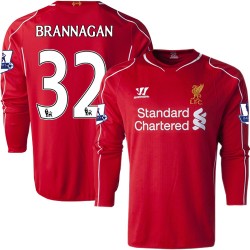Men's 32 Cameron Brannagan Liverpool FC Jersey - 14/15 England Football Club Warrior Replica Red Home Soccer Long Sleeve Shirt