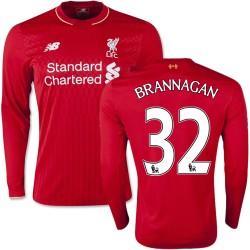Men's 32 Cameron Brannagan Liverpool FC Jersey - 15/16 England Football Club New Balance Authentic Red Home Soccer Long Sleeve S