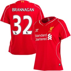 Women's 32 Cameron Brannagan Liverpool FC Jersey - 14/15 England Football Club Warrior Authentic Red Home Soccer Short Shirt