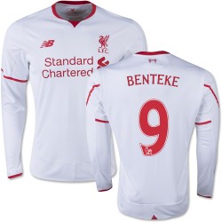 Men's 9 Christian Benteke Liverpool FC Jersey - 15/16 England Football Club New Balance Authentic White Away Soccer Long Sleeve Shirt