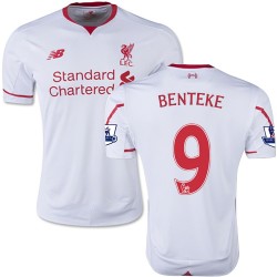 Men's 9 Christian Benteke Liverpool FC Jersey - 15/16 England Football Club New Balance Replica White Away Soccer Short Shirt