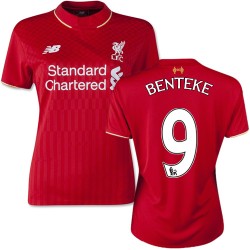 Women's 9 Christian Benteke Liverpool FC Jersey - 15/16 England Football Club New Balance Authentic Red Home Soccer Short Shirt