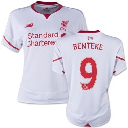 Women's 9 Christian Benteke Liverpool FC Jersey - 15/16 England Football Club New Balance Authentic White Away Soccer Short Shir