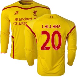 Men's 20 Adam Lallana Liverpool FC Jersey - 14/15 England Football Club Warrior Authentic Yellow Away Soccer Long Sleeve Shirt